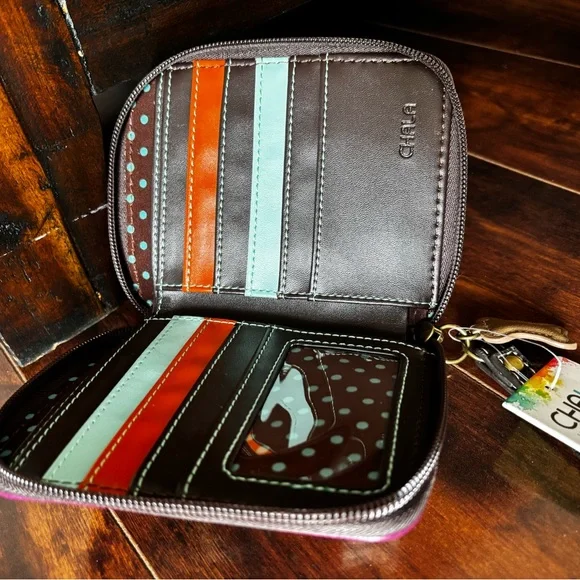 NEW Chala Boston Terrier Dog Zippered Bifold Wallet Faux Leather Purple - Picture 9 of 10